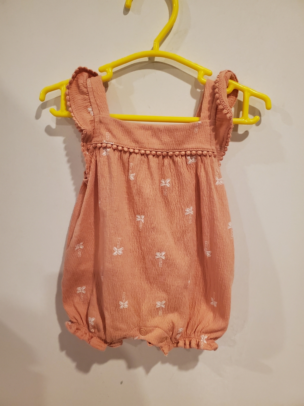 Carter's NB Peach Pink Baby Girls Romper with White Bow Print